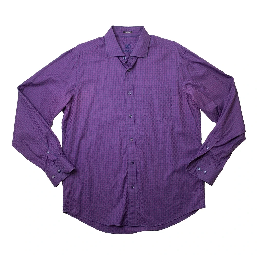 Bugatchi Uomo Shirt Mens L Large Classic Fit Geo Monogram Long Sleeve Button Up